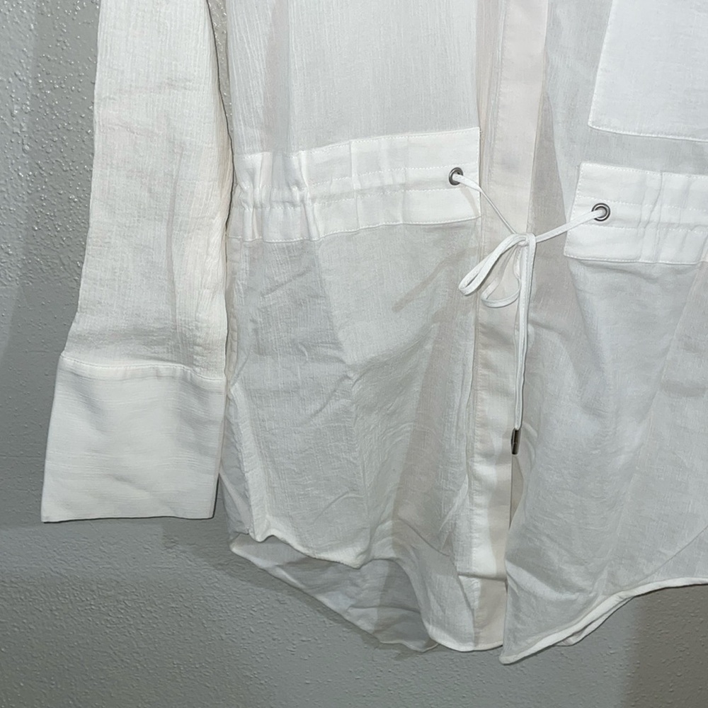 Helmut Lang White Texture Button Down Draw String… - image 6
